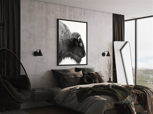 Bison Fine Art Print, Black and White Buffalo Photography, Modern Wildlife Wall Decor - Etsy