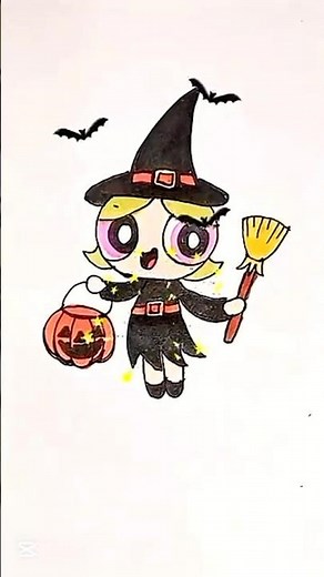 How to draw Halloween Blossom from Powerpuff girls | Step by step drawing for kids #shorts