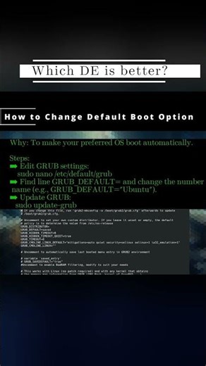🐧 LinuxCLI 🐧 How to Change Default Boot Option 🐧 #shorts #KGROSShorts