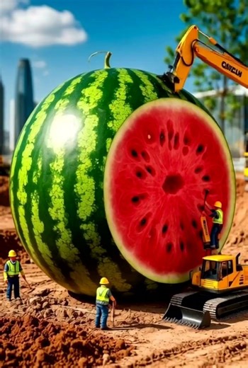 Mini Construction 🍉🔥” ✅ #MelonArt #MiniWorld #AINeonFood #QuantumChefAI #CreativeCooking"**