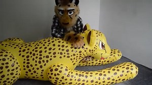 Furry cheetah cuddling inflatable cheetah (reuploaded)