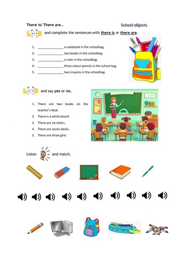 There is-There are-school objects worksheet