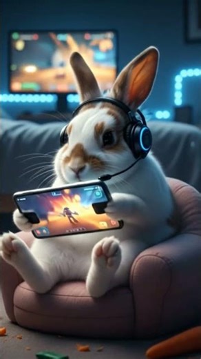 rabbit playing video games #shorts #shortvideo #aivideo #rabbits #fyp