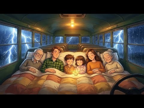 Cozy Family Night in Our Tiny Bus Home | Rain & Thunder Relaxing Animation