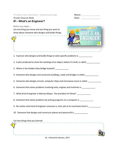 -47 Crash Course What's an Engineer Video -1 worksheet