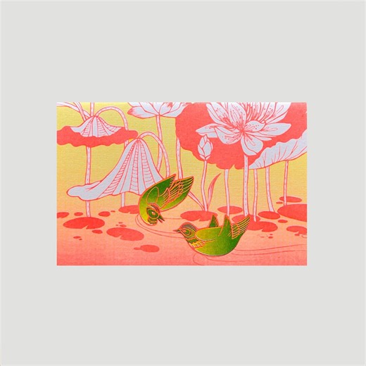 Korean Lovebirds(mandarin Ducks) Card - Risograph - Etsy