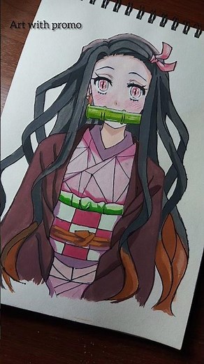 How to draw Nezuko Kamado ✨ with watercolors #short #demonslayer