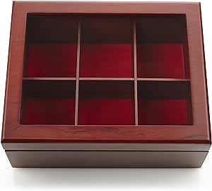 Tea Box - Luxury Wooden Tea Bag Organizer from The Apace Premier Collection - 6 Compartment Tea Storage Chest Container - Elegantly Handmade w/Scratch Resistant Window
