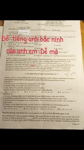 Đề Tiếng Anh Bắc Ninh Dễ Dàng Cho Anh Em