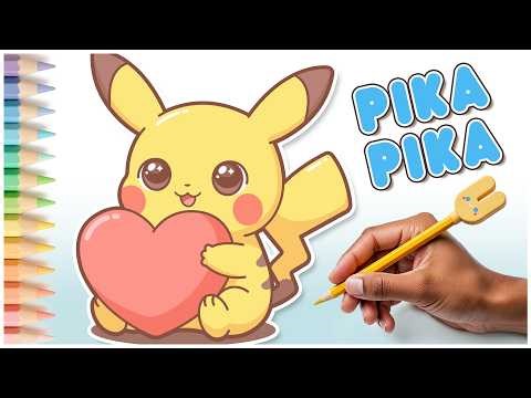 How to Draw a Cute PIKACHU holding a Heart ⚡💛 Easy Step by Step