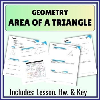 Trigonometry & Area of a Triangle Notes & Worksheets 9th-11th Grade Geometry