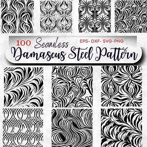 Damascus Steel Pattern SVG Bundle | Seamless Swirl Metal Texture Designs | PNG DXF Eps Files for Laser Cutting & Sublimation - Etsy