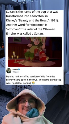 Sultan is the name of the dog that was transformed into a footstool in Disney's Beauty and the Beast
