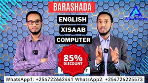 QiimoDhimis 85% , Barashada Luuqadda English, Xisaab iyo Computer ka. #Nagalaxriir: WhatsApp1: https://wa.me/254722662441 WhatsApp2: https://wa.me/254726225573 #Madoonaysaa Barashada Luuqada English, Xisaab iyo IT ga qaab online ah meelkasta aad dunida kajoogto. Waxaa lasameeyay Qiimo dhimistii ugubadnayd ebed oo ah in 85% Free lagadhigay koorsooyinka ugu Muhiimsan sida English Level 1 iyo Xisaabta oodhan. Qiimodhimistu waxay soconaysaa 7 maalmood Waxay ku ekayd 22/6/2024 #Maadooyinka lagubarto 