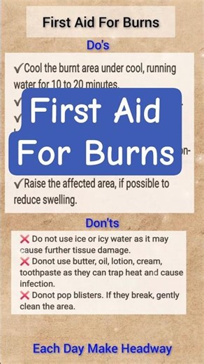 First Aid for Burns #shorts #general knowledge #eachdaymakeheadway