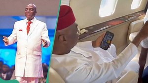 Video of moment Bishop David Oyedepo rained prayers on a pilot on a private jet