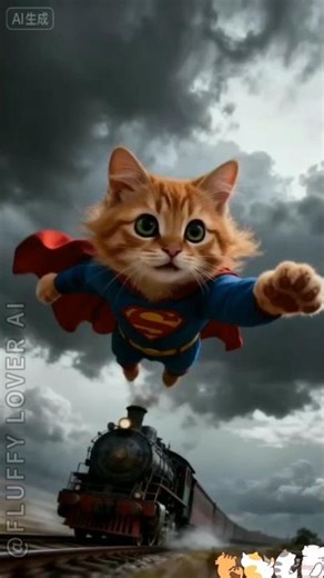 Super Cat vs. Steam Train | Epic Low-Flying Hero in a Stormy Showdown! #cat #adorably