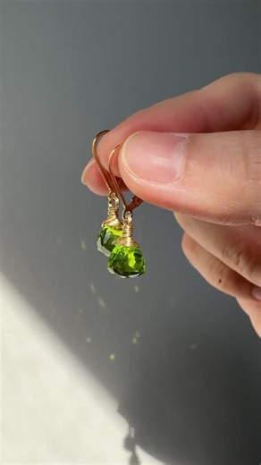 Dainty Peridot Green Quartz Earrings: 14K Gold Filled Trillion Drop - Etsy