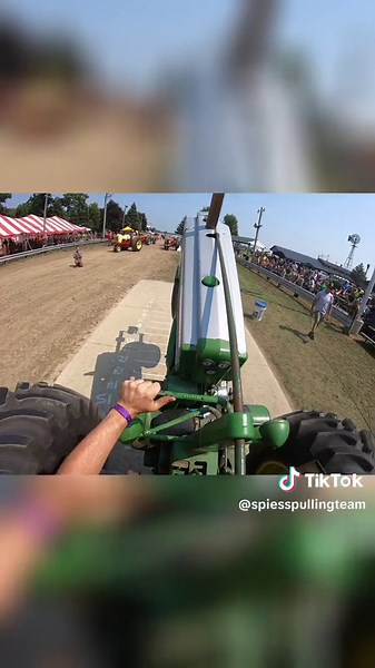Wasn’t my greatest day of pulling lol. It seemed like my tractor was under power more than normal, could be due to it being in 4500 and with a very short chain. I should have been giving it more gas when running the throttle. #tractor #tractorpulling #pulling #cementpulling #wheelie #johndeere #antiquetractortok #farmlife #spiesspullingteam