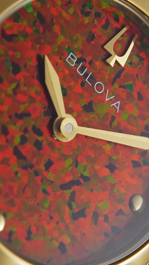 Introducing autumn in its most radiant form with the Bulova Rubaiyat Autumn: 42 rubies, an autumn-hued fire opal dial, and golden elegance for timeless grace. Contact us to learn more. Model 97R105 #Bulova #Bulova150 | Illinois Watch Company