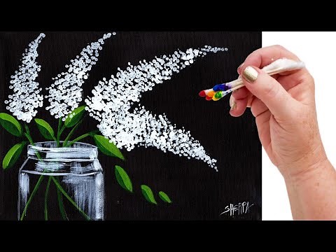 WHITE Lilacs in Mason Jar Q Tip EASY Painting for Beginners 🌷🎨💜 | TheArtSherpa #AcrylicTutorial