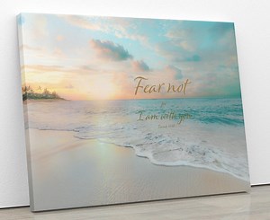Isaiah 41:10 Sunset Beach, Inspirational Christian Canvas Art, Fear Not, Customizable Pastel Turquoise, Religious Sunrise Seascape - Etsy