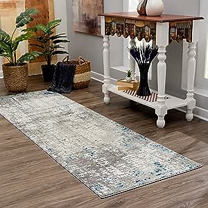 Bloom Rugs Modern Gray Navy Blue Runner - Contemporary Abstract 8 ft Runner for Entryways and Hallways (2'7" x 8')