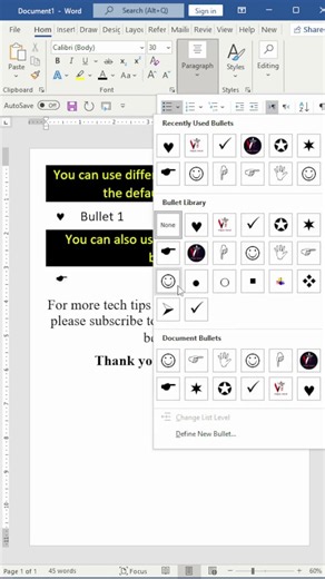Custom Bullets in MS Word