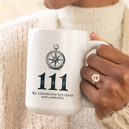 111 Angel Number Mug: Intention Setting Affirmation Cup, Morning Ritual Manifesting Gift, Coffee Cup With Divine Message - Etsy