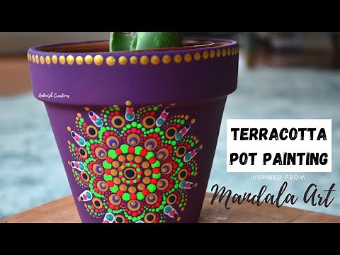 TERRACOTTA POT PAINTING inspired from DOT MANDALA ART I DOT MANDALA PAINTING POT using ACRYLIC PAINT