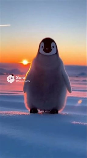 Fluffy Baby Penguin Waddling at Sunrise 🐧🌅