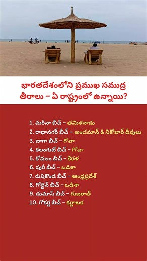 Top 10 Famous Beaches in India and Their States | Indian Tourism & GK | Telugu