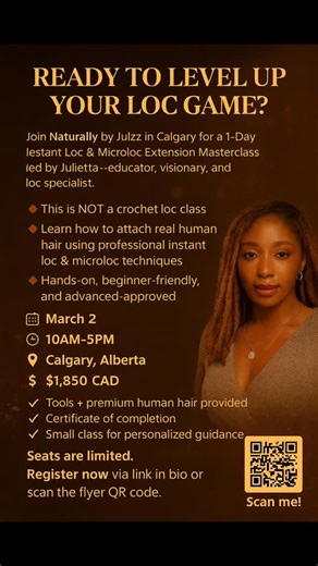 Naturally by Julzz on Instagram: "🎟 Seats are limited. 👉🏽 Register now via link in bio or scan the flyer QR code. ✨ For Aspiring Stylists You’ve been watching loc artists online and dreaming of adding these skills to your service menu. This masterclass gives you the confidence, technique, and certification to finally step into your power as a loc professional. ✨ For Established Stylists Your clients are asking for instant locs and microlocs—and you want to deliver premium results. This traini