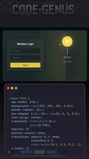 Login page animation with lamp using html css & js