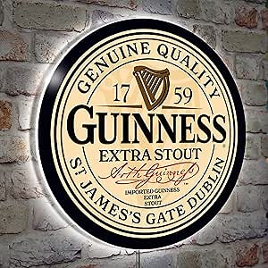 Guinness Beer Indoor LED Sign, Light Up Bar Signs, Ultra-Thin LED Light Beer Drinking Wall Sign 15 Inch Round