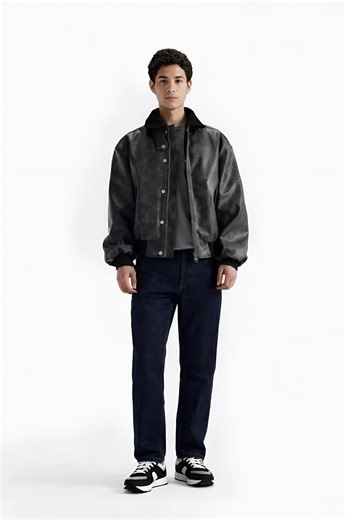 Men’s Oversized Grey Leather Bomber Jacket 90s Vintage Style Genuine Leather Coat Relaxed Fit Streetwear Outerwear - Etsy