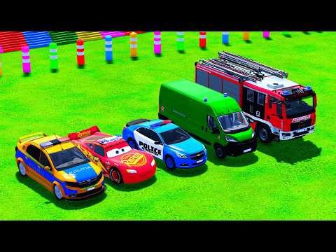 Transporting POLICE, SHERIFF , MCQUEEN , FIRE TRUCK with MAN 🚛🔥 FS22 #57