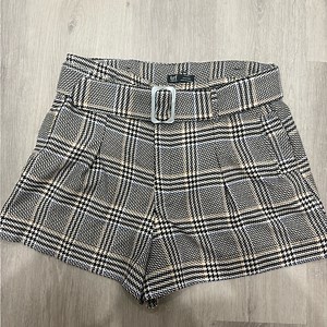 Zara Women's High Waist Plaid Shorts - Black and Tan