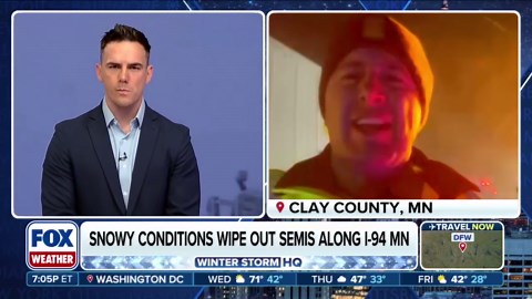 Snowy conditions wipe out semi trucks on Minnesota highway