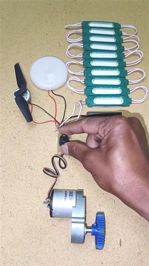 Turn on a Gear Motor Generator Powering Into a DC fan motor or RGB and 10 LED Light #dcmotor#shorts