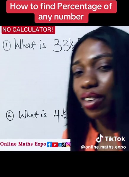 #creatorsearchinsights Learn how to solve for the Percentage of any number. #viralmath #viraltiktokmath #tiktokmath #viralmathpost #tiktokmathteacher #examtips #viralmathpost #examtips #percentagetrick #percentages #algebra