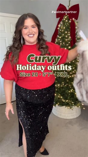 24K views · 4.9K reactions | #walmartpartner Affordable holiday fashion outfits 睊壟 Gorgeous velvets, sequins + faux fur details for your next Christmas party or NYE celebration  Comment “WALMART” to shop  @Walmart #walmartfashion #plussize #ootn #casualoutfitideas #everydaystyle #styleinspo #plussizefashion #holidayoutfit #christmasparty | Ashley Behrends | Facebook