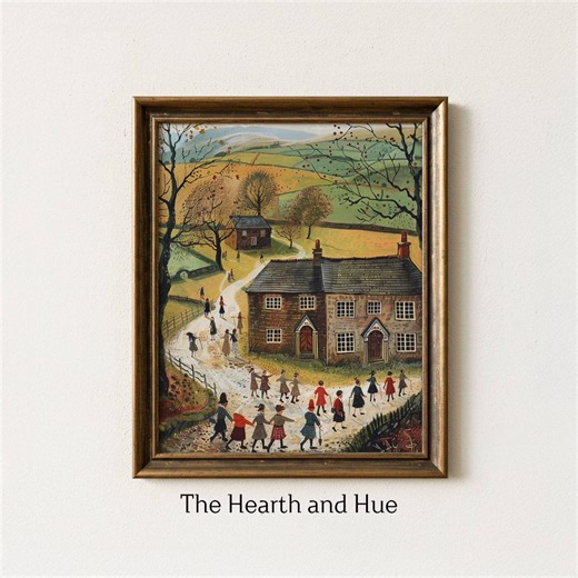 Vintage Folk Art Print – English Countryside Landscape, Naive Style Wall Decor (digital Download) - Etsy