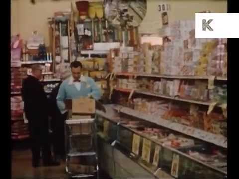 1950s America, Supermarket Food Shopping, Rare Color Home Movie Footage