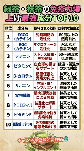 緑茶・抹茶の免疫力爆上げ最強成分TOP10