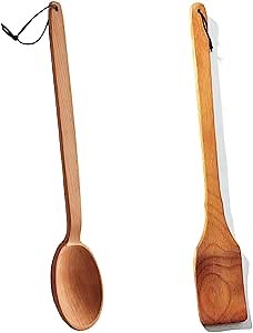 ECOSALL 18" Large Wooden Spoon and Long Wooden Stir Paddle Bundle. Heavy Duty Wooden Spoons For Cooking In Big Pots - Brewing, Canning, Crawfish Boil, Stirring & Mixing.