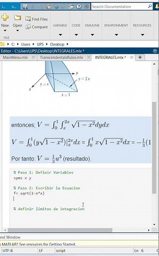 Matlab cálculo de Volúmenes con integrales