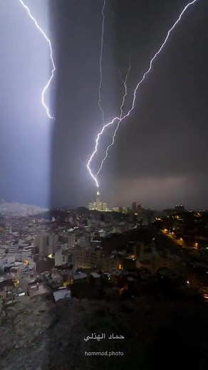 Lightning striking the Clock Tower in Makkah | Muslim Scientist And Islamic History