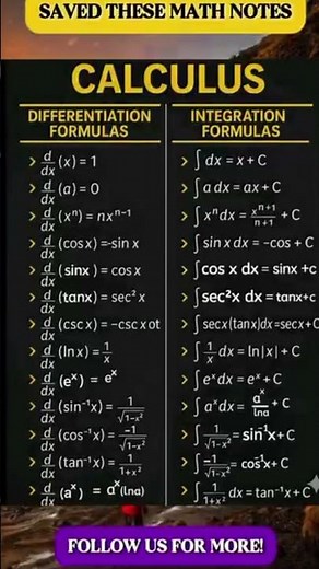 Calculus Differentiation & Integration Formulas | All Classes | Must Watch 🔥 #mathshorts
