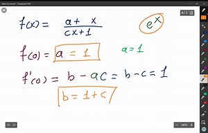 SOLVED:The Padé approximation of e^x is the function of the form f(x)=(a+b x)/(1+c x) for which the values of f(0), f^'(0) and f^''(0) match the corresponding values of e^x. Show that these values all equal 1 and find the values of a, b and c that make f(0)=1, f^'(0)=1 and f^''(0)=1 . Compare the graphs of f(x) and e^x